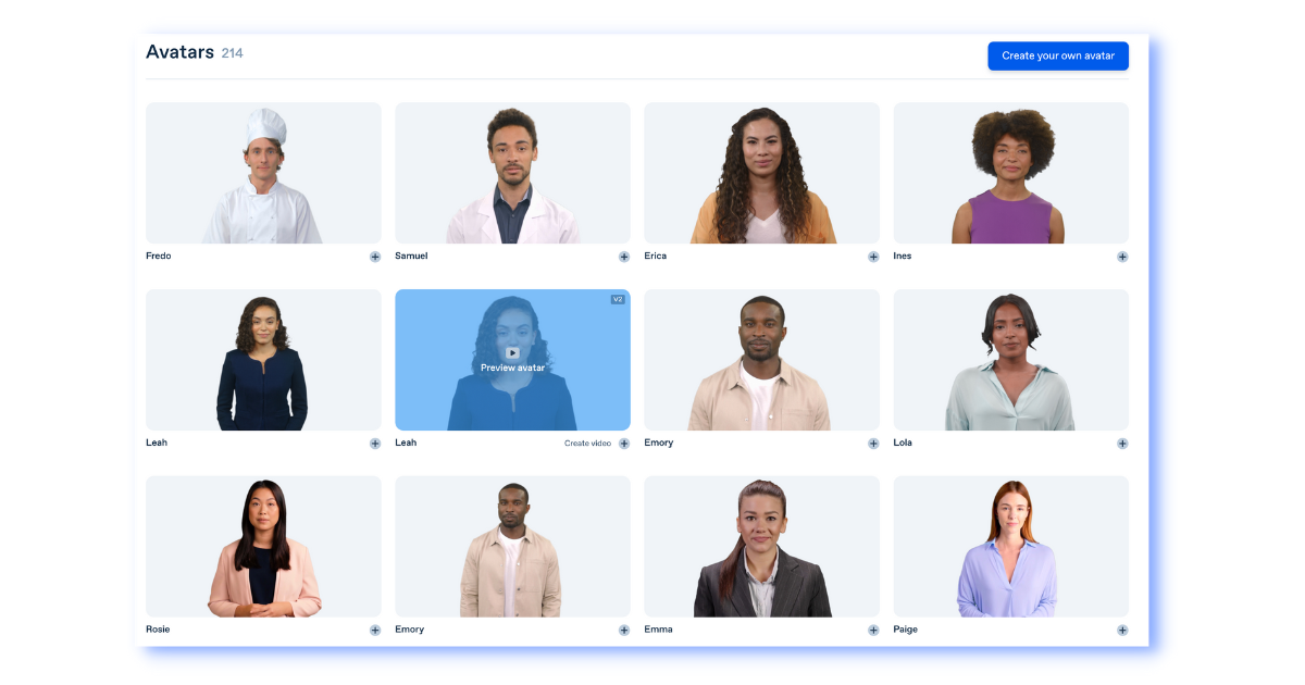 12 der 214 KI Avatare von Synthesia